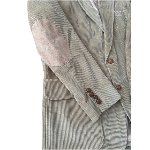 VINTAGE Lands End Mens 40L Tan Corduroy Blazer Sport Coat Jacket Elbow Patches - Picture 3 of 12